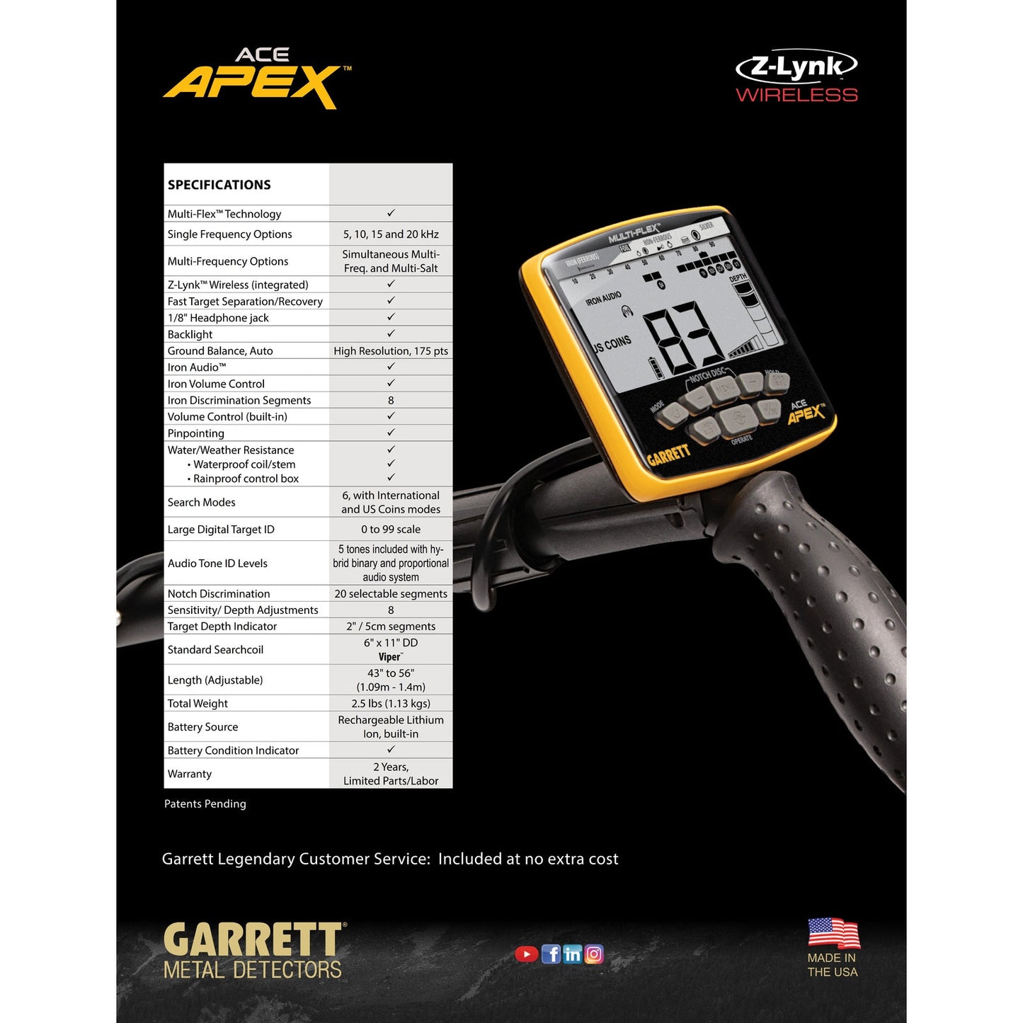 Garrett ACE APEX 8.5" x 11" Coil Wireless Package