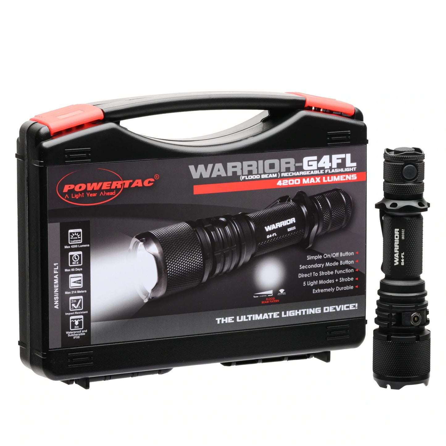 PowerTac Warrior Gen4 Flood Light - 4200 Lumen Tactical Flashlight